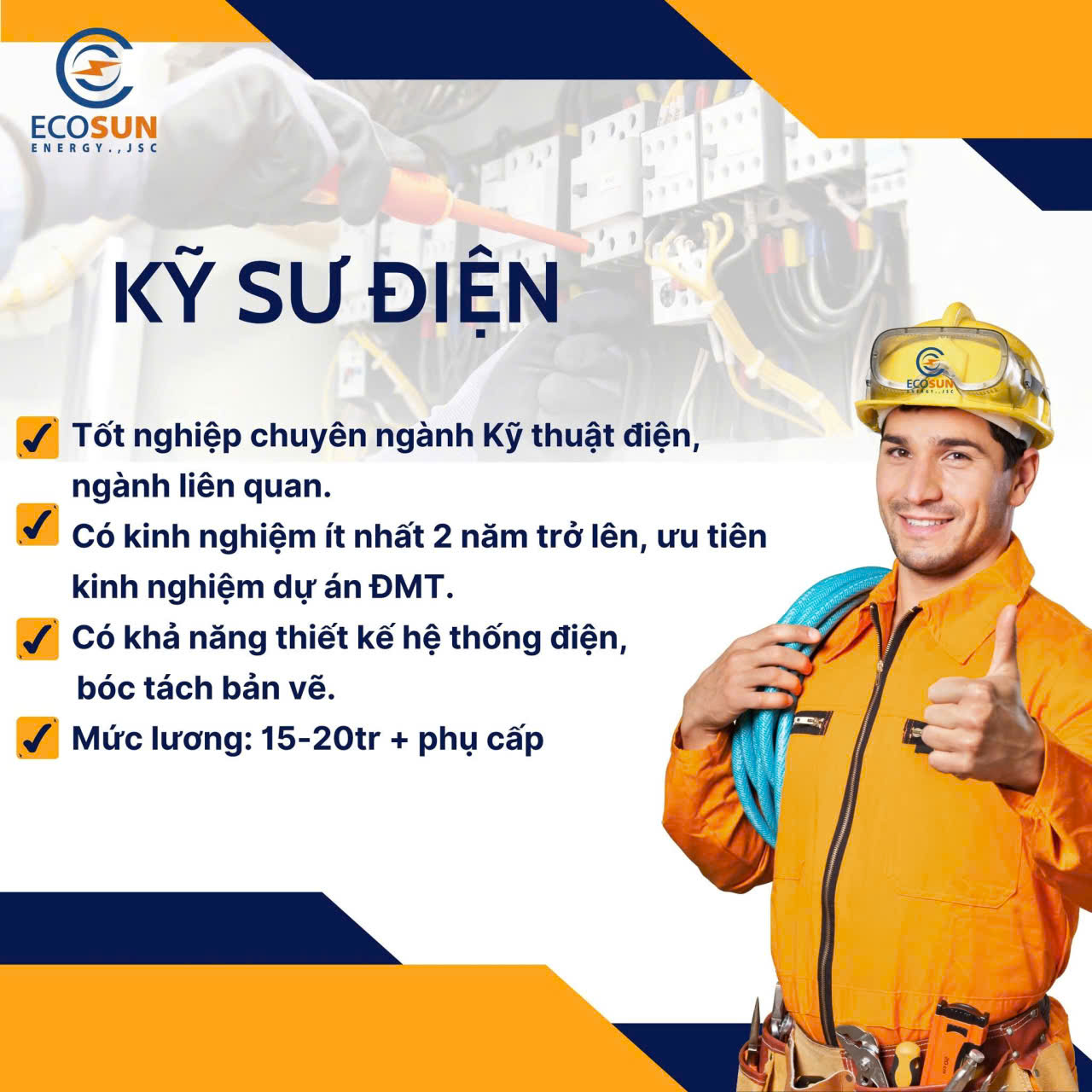 ECOSUN Energy tuyển dụng Kỹ sư điện có kinh nghiệm thiết kế hệ thống điện và bóc tách bản vẽ kỹ thuật