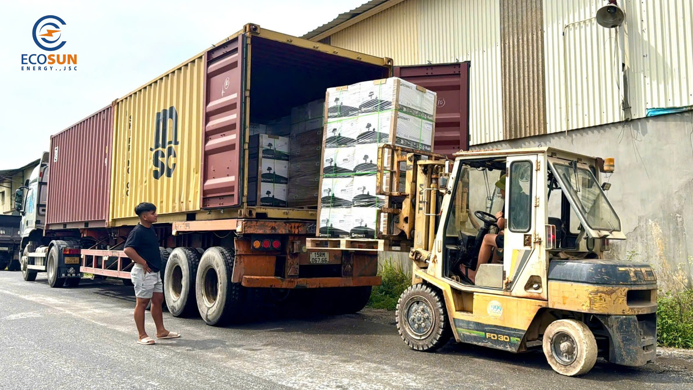 Container Growatt nhập kho ECOSUN sẵn sàng giao hàng toàn quốc