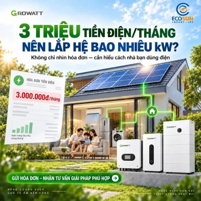 Lắp hệ điện mặt trời cho nhà dùng 3 triệu tiền điện mỗi tháng